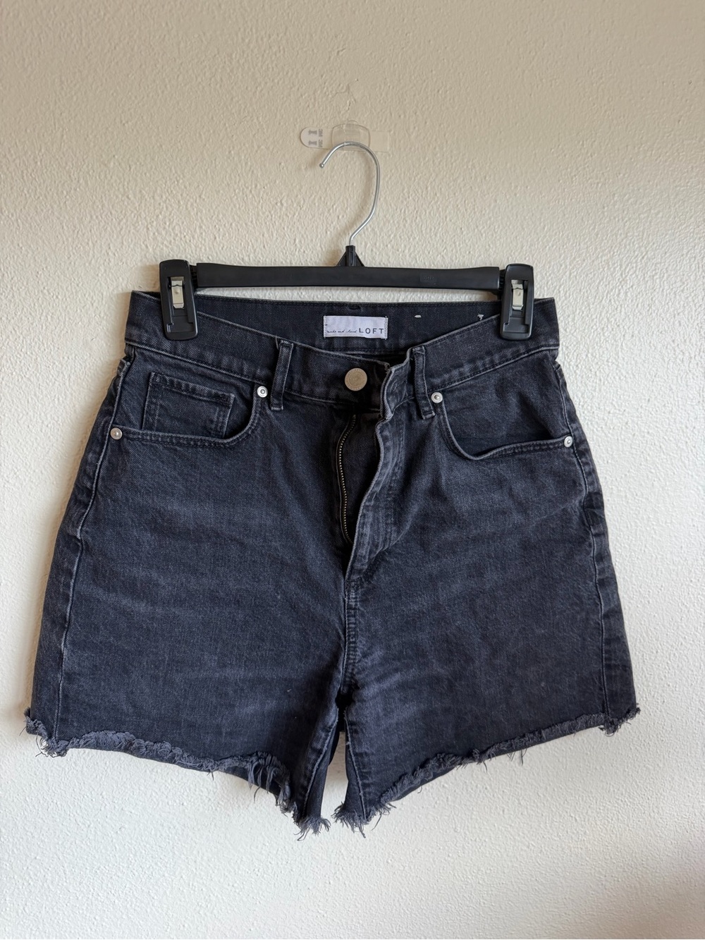 LOFT Washed Black High-Rise Denim Cutoff Shorts